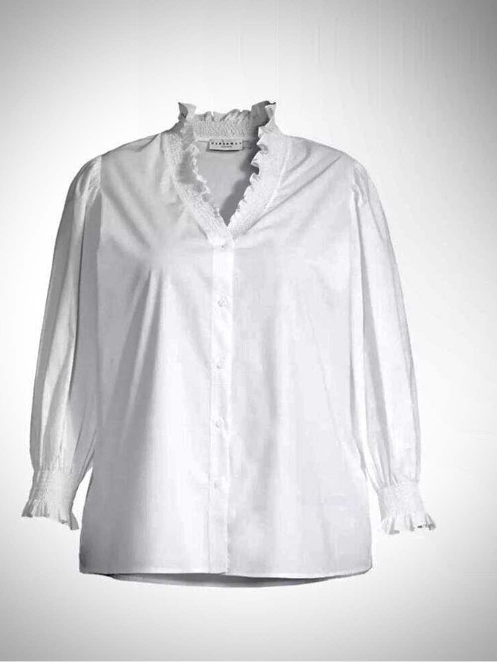 NWT Harshman Bonnie White Blouse Size 3X Ruffle Boho Cotton Poplin Button Top